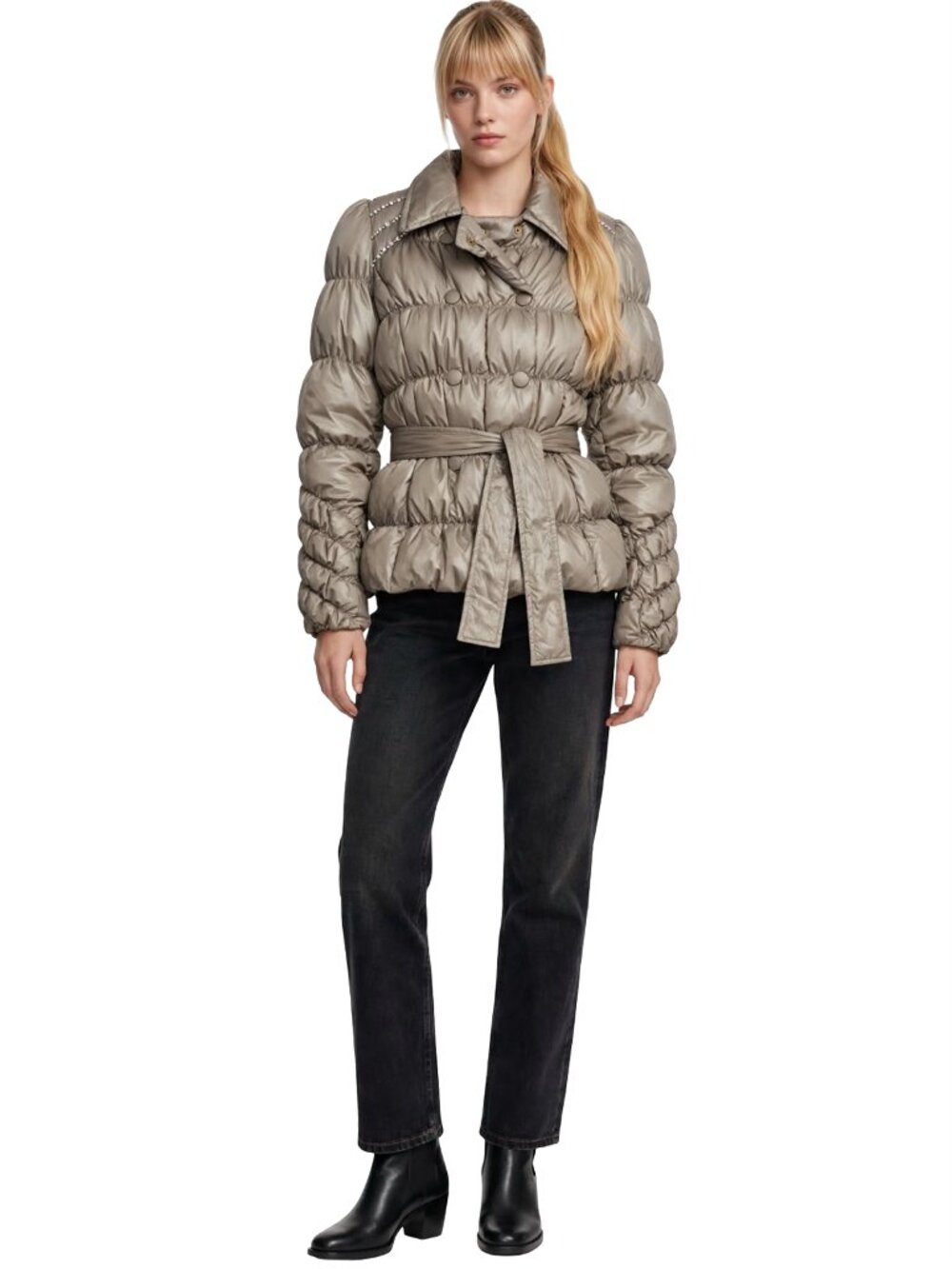 Blugirl Bluemarine Luxury Rhinestone Crystal Puffer Jacket Coat Bomber IT 42